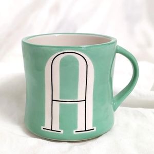 Letter "A" Monogram Coffee Mug By Anthropologie. Mint Green.Hand Painted.